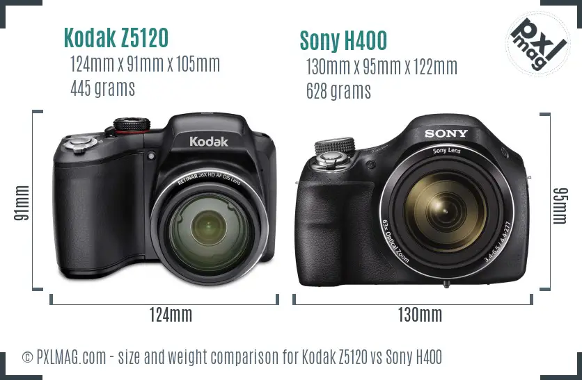 Kodak Z5120 vs Sony H400 size comparison