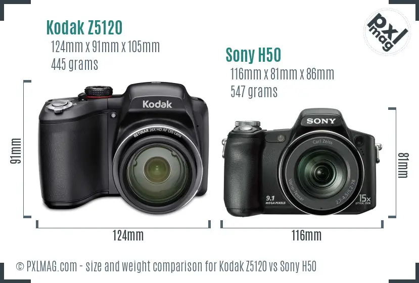 Kodak Z5120 vs Sony H50 size comparison Kodak Z5120 vs Sony H50 size comparison