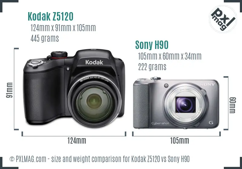 Kodak Z5120 vs Sony H90 size comparison
