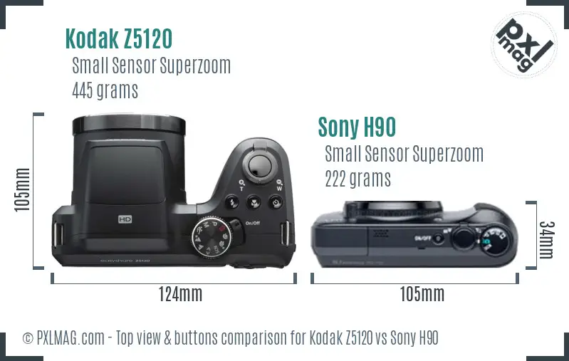 Kodak Z5120 vs Sony H90 top view buttons comparison