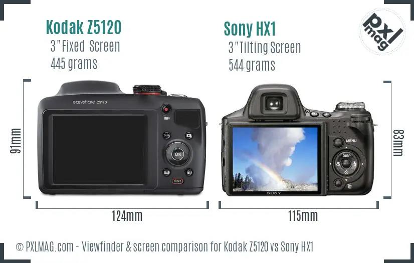 Kodak Z5120 vs Sony HX1 Screen and Viewfinder comparison