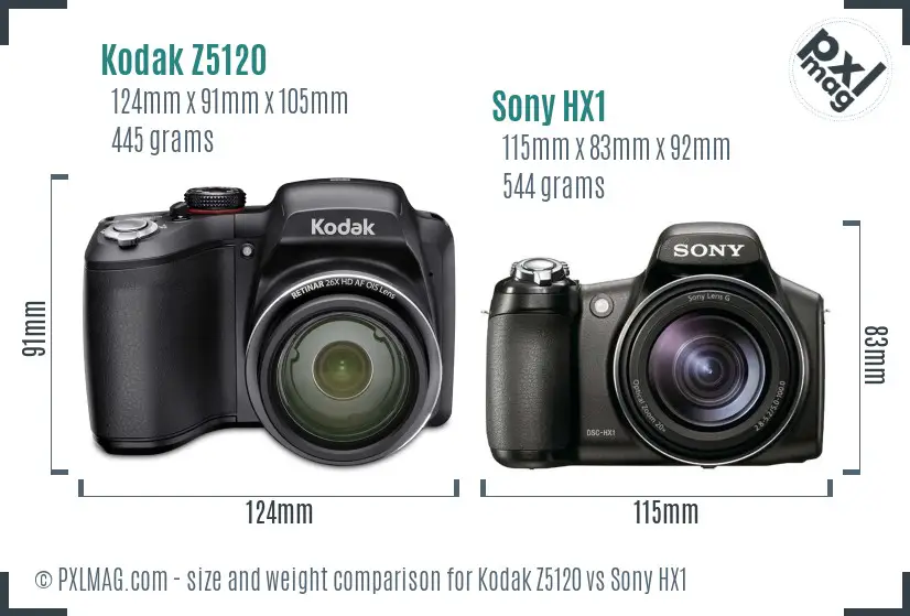 Kodak Z5120 vs Sony HX1 size comparison