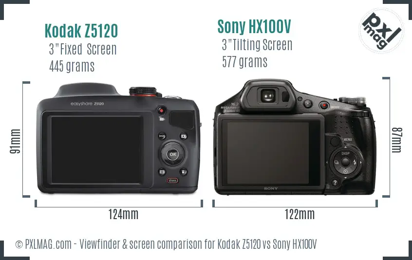 Kodak Z5120 vs Sony HX100V Screen and Viewfinder comparison