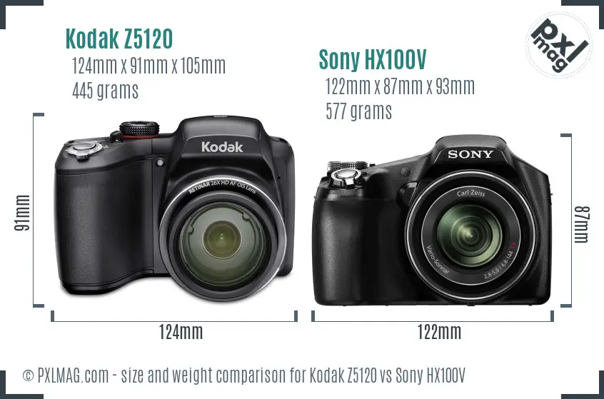 Kodak Z5120 vs Sony HX100V size comparison