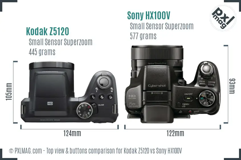 Kodak Z5120 vs Sony HX100V top view buttons comparison