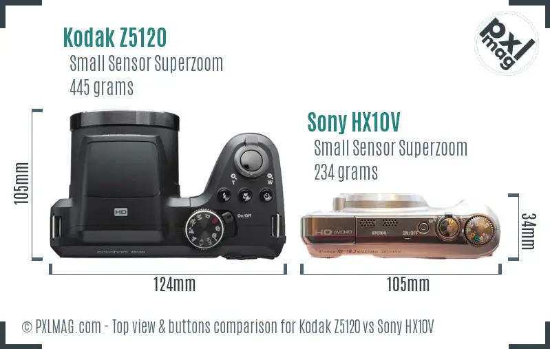 Kodak Z5120 vs Sony HX10V top view buttons comparison