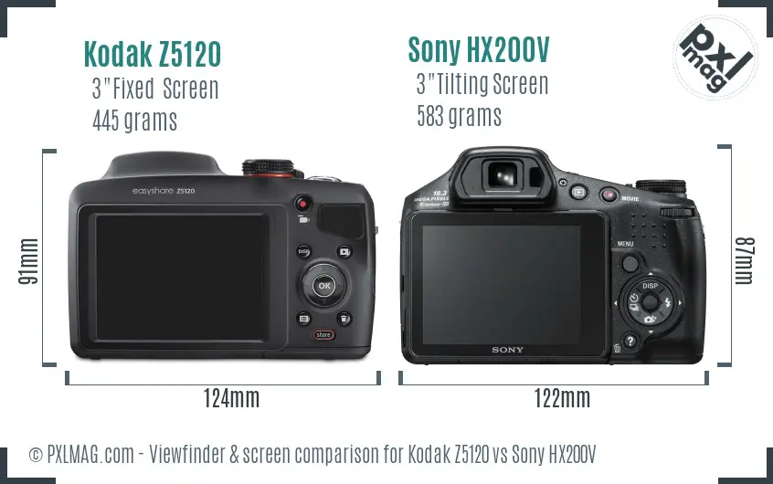 Kodak Z5120 vs Sony HX200V Screen and Viewfinder comparison