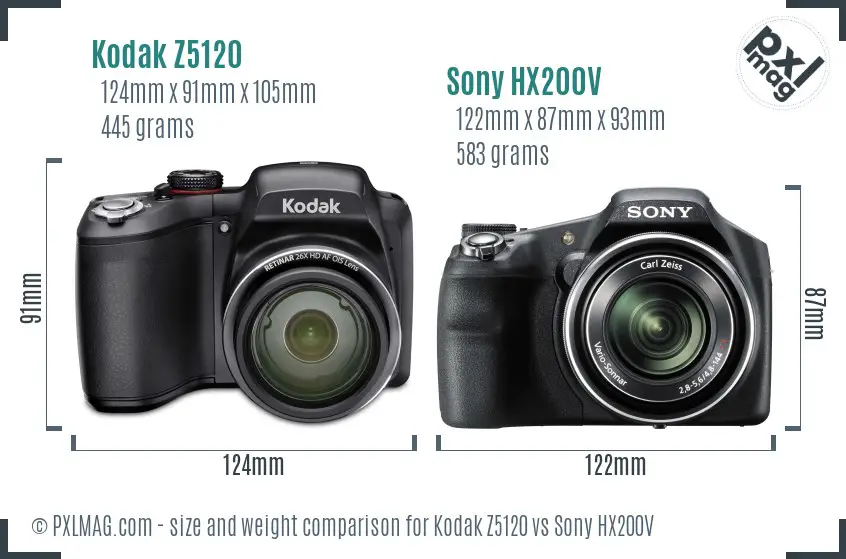 Kodak Z5120 vs Sony HX200V size comparison