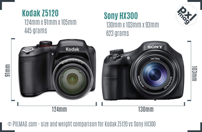 Kodak Z5120 vs Sony HX300 size comparison Kodak Z5120 vs Sony HX300 size comparison