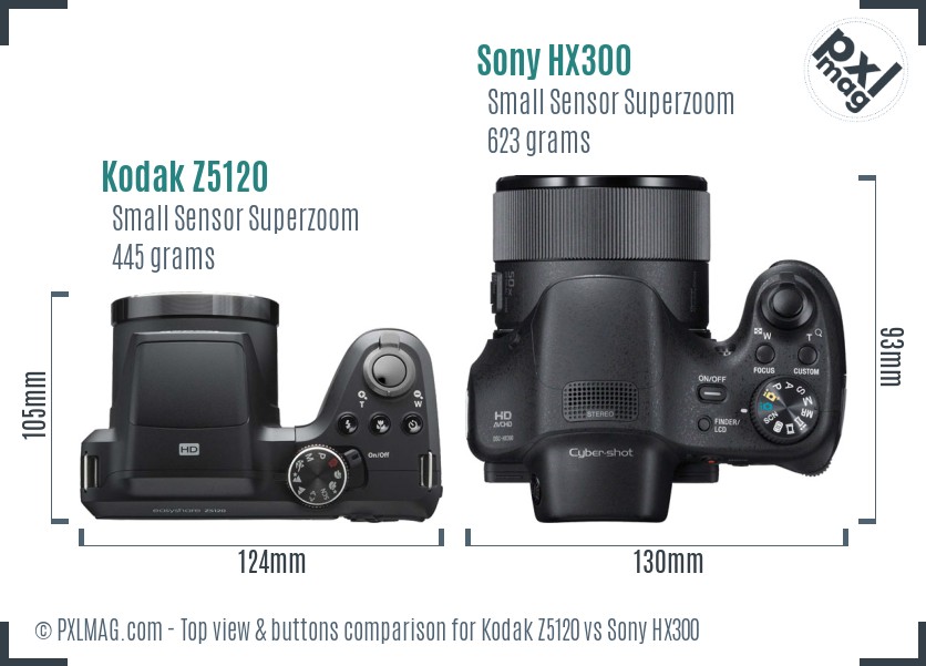 Kodak Z5120 vs Sony HX300 top view buttons comparison