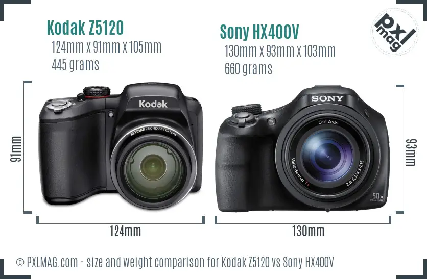 Kodak Z5120 vs Sony HX400V size comparison