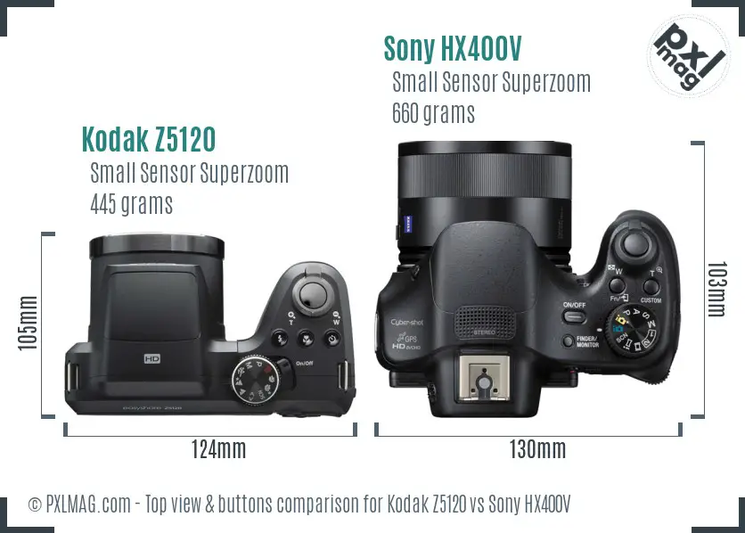 Kodak Z5120 vs Sony HX400V top view buttons comparison
