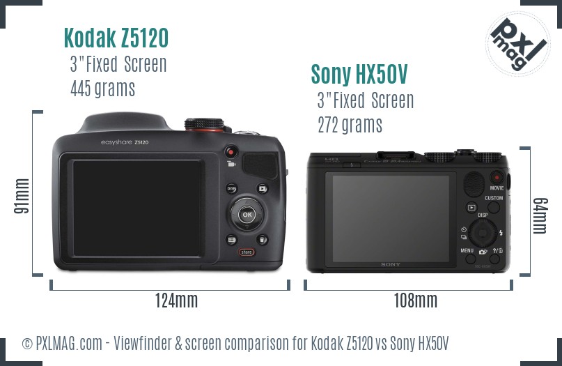 Kodak Z5120 vs Sony HX50V Screen and Viewfinder comparison