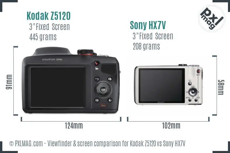 Kodak Z5120 vs Sony HX7V Screen and Viewfinder comparison