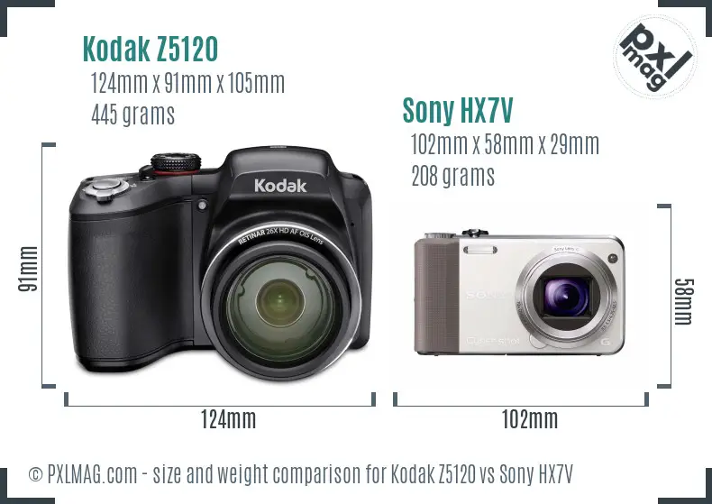 Kodak Z5120 vs Sony HX7V size comparison