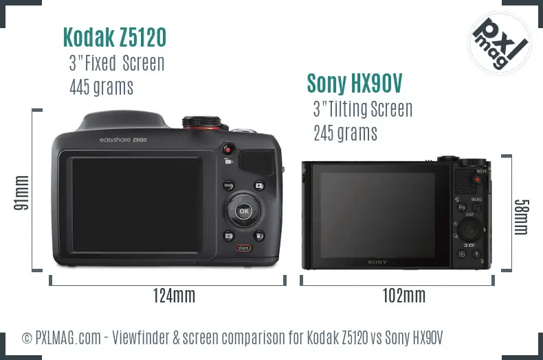 Kodak Z5120 vs Sony HX90V Screen and Viewfinder comparison Kodak Z5120 vs Sony HX90V Screen and Viewfinder comparison