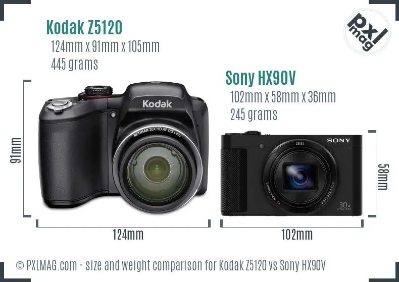 Kodak Z5120 vs Sony HX90V size comparison Kodak Z5120 vs Sony HX90V size comparison