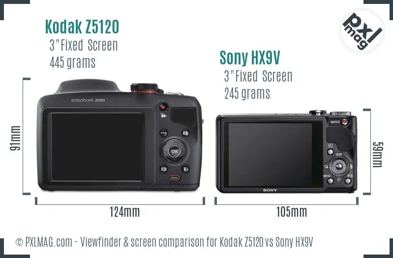 Kodak Z5120 vs Sony HX9V Screen and Viewfinder comparison