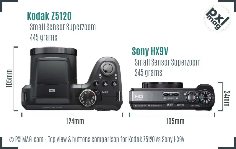 Kodak Z5120 vs Sony HX9V top view buttons comparison