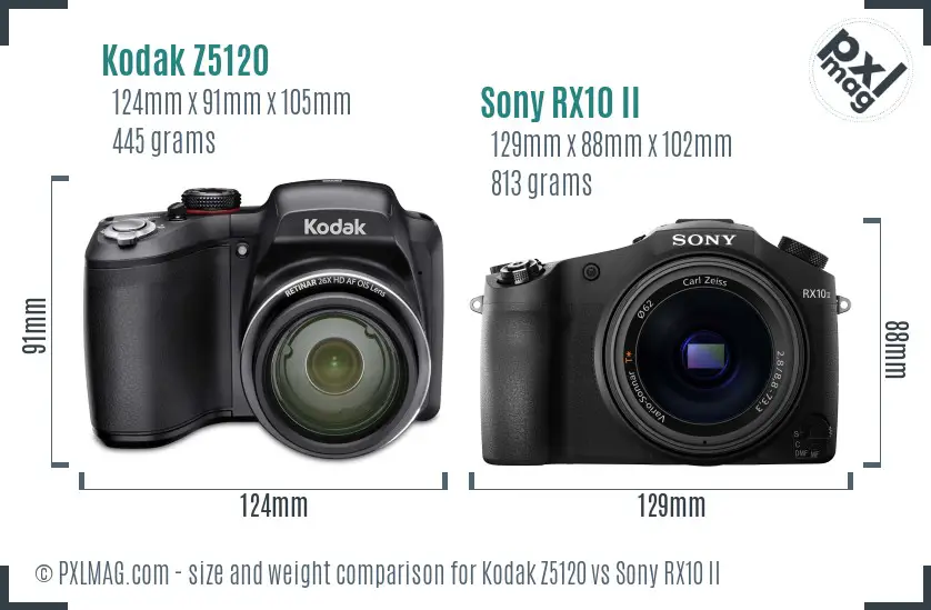 Kodak Z5120 vs Sony RX10 II size comparison