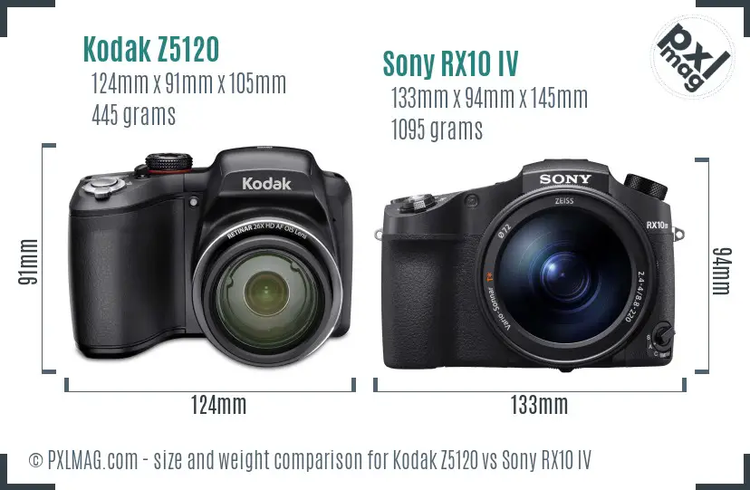 Kodak Z5120 vs Sony RX10 IV size comparison