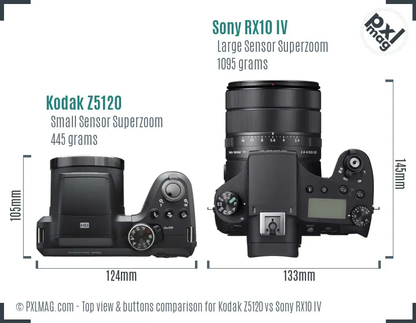 Kodak Z5120 vs Sony RX10 IV top view buttons comparison