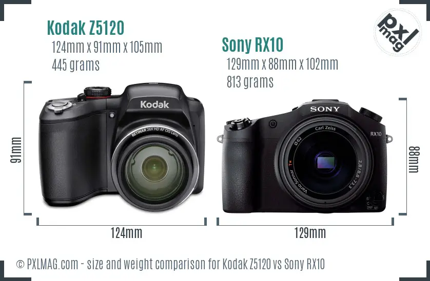 Kodak Z5120 vs Sony RX10 size comparison