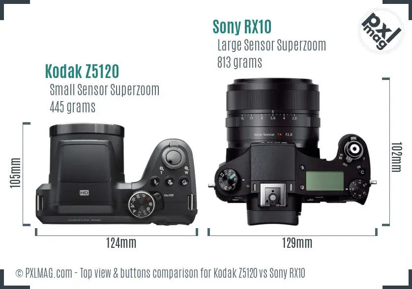 Kodak Z5120 vs Sony RX10 top view buttons comparison