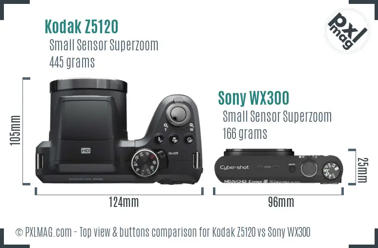 Kodak Z5120 vs Sony WX300 top view buttons comparison