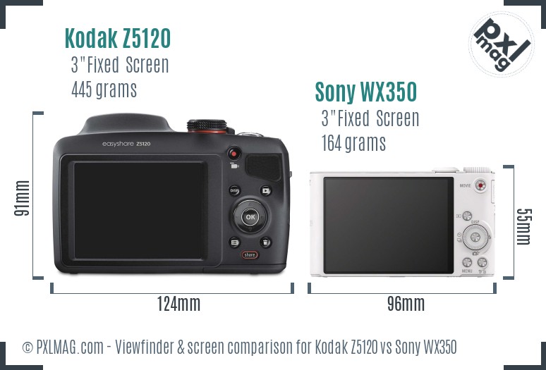 Kodak Z5120 vs Sony WX350 Screen and Viewfinder comparison