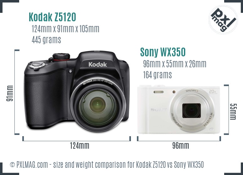 Kodak Z5120 vs Sony WX350 size comparison Kodak Z5120 vs Sony WX350 size comparison
