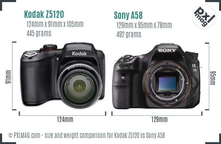 Kodak Z5120 vs Sony A58 size comparison