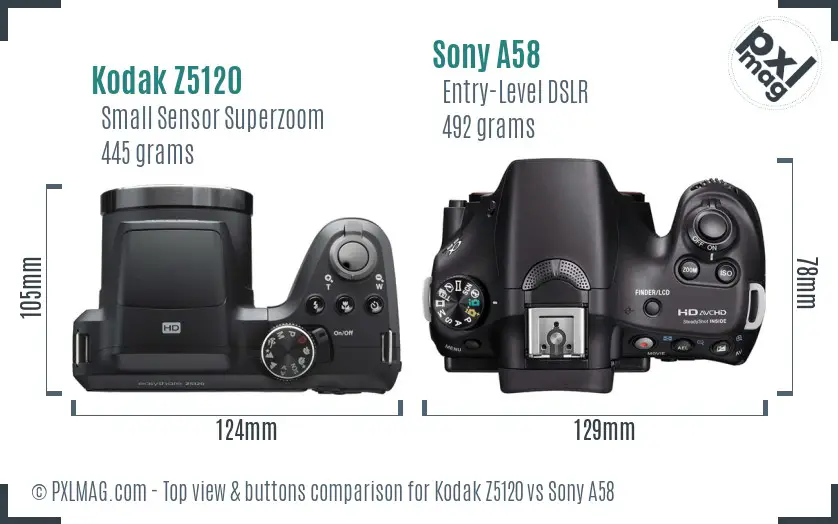 Kodak Z5120 vs Sony A58 top view buttons comparison