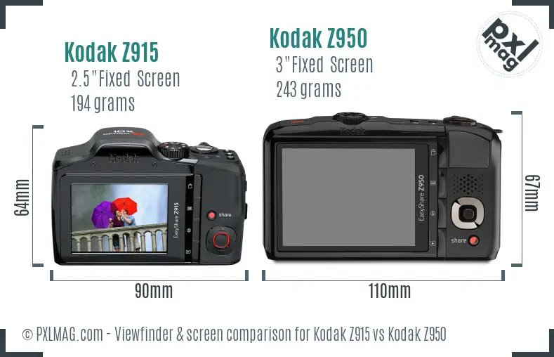 Kodak Z915 vs Kodak Z950 Screen and Viewfinder comparison