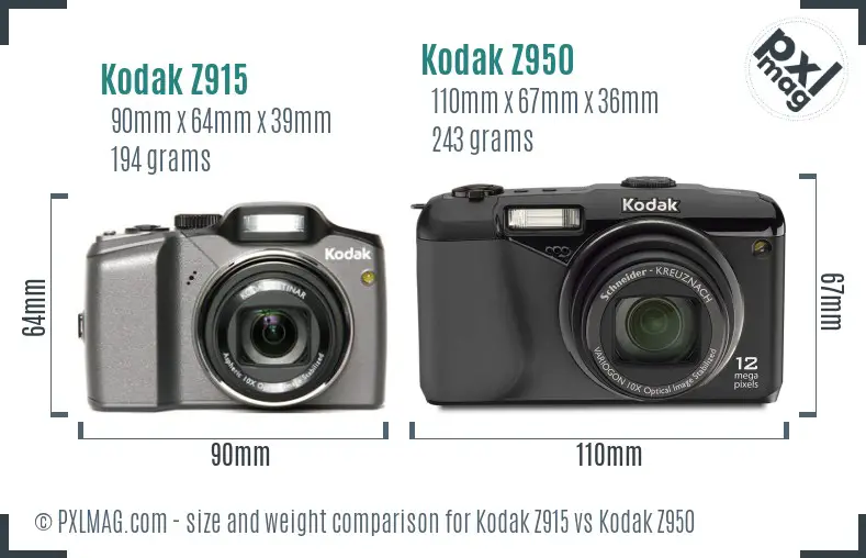 Kodak Z915 vs Kodak Z950 size comparison