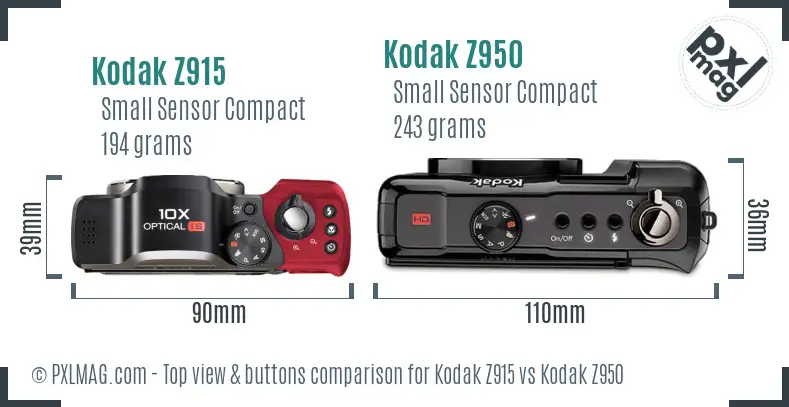 Kodak Z915 vs Kodak Z950 top view buttons comparison