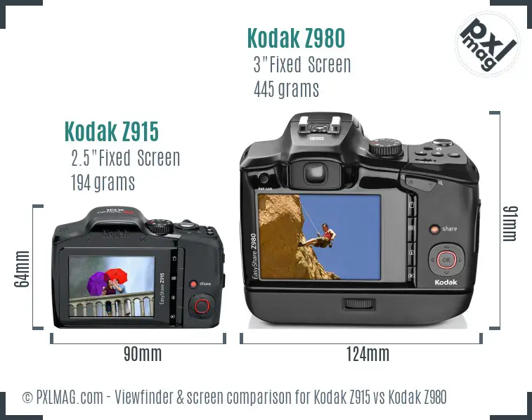Kodak Z915 vs Kodak Z980 Screen and Viewfinder comparison