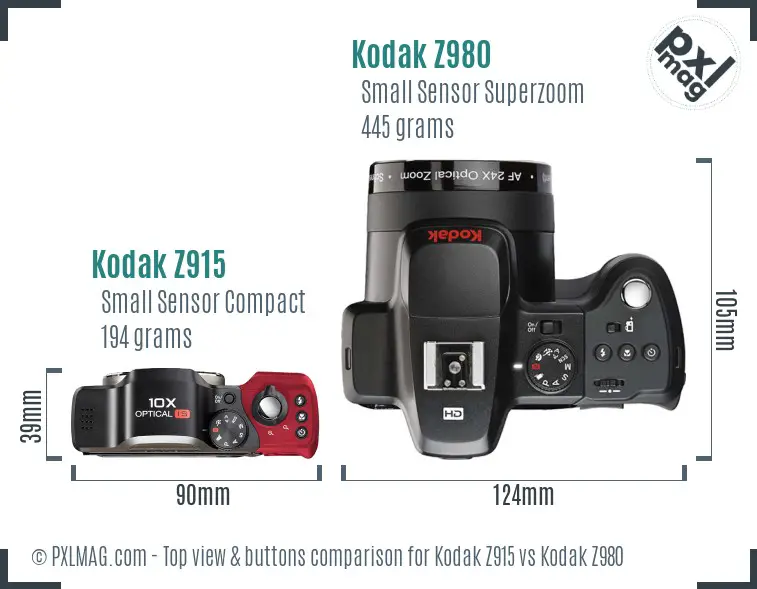 Kodak Z915 vs Kodak Z980 top view buttons comparison