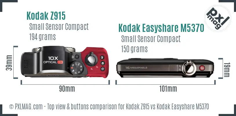 Kodak Z915 vs Kodak Easyshare M5370 top view buttons comparison Kodak Z915 vs Kodak Easyshare M5370 top view buttons comparison