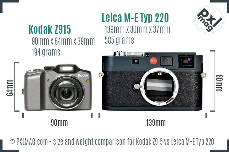 Kodak Z915 vs Leica M-E Typ 220 size comparison