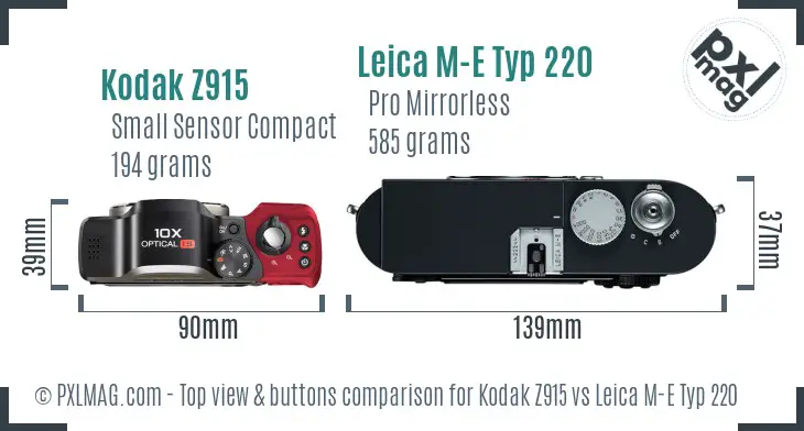 Kodak Z915 vs Leica M-E Typ 220 top view buttons comparison