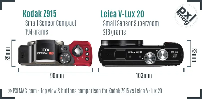 Kodak Z915 vs Leica V-Lux 20 top view buttons comparison