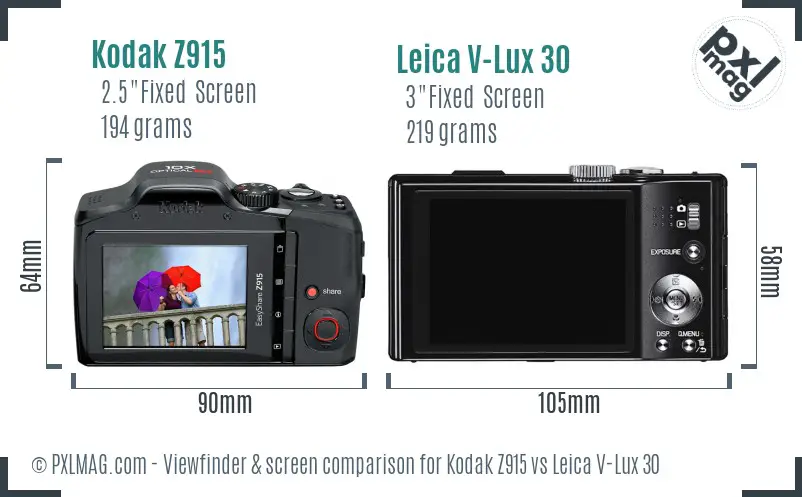 Kodak Z915 vs Leica V-Lux 30 Screen and Viewfinder comparison