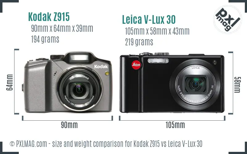 Kodak Z915 vs Leica V-Lux 30 size comparison