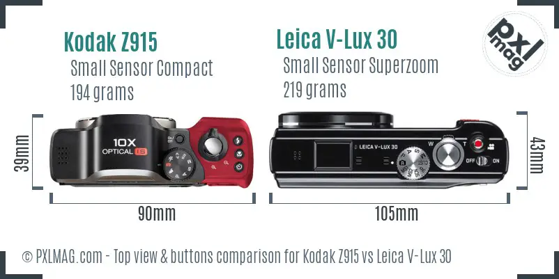 Kodak Z915 vs Leica V-Lux 30 top view buttons comparison
