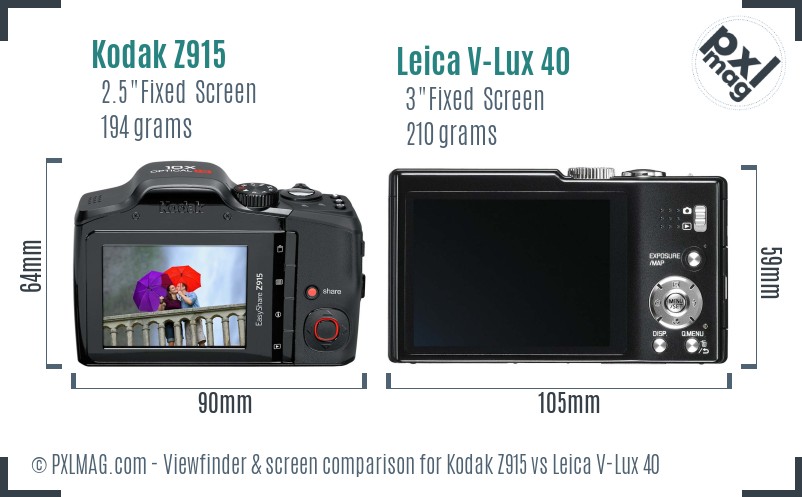 Kodak Z915 vs Leica V-Lux 40 Screen and Viewfinder comparison