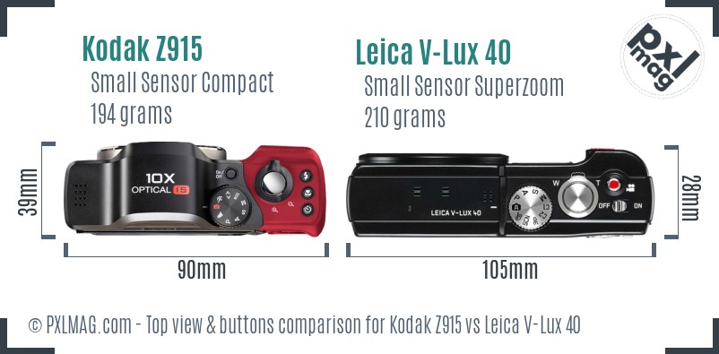 Kodak Z915 vs Leica V-Lux 40 top view buttons comparison