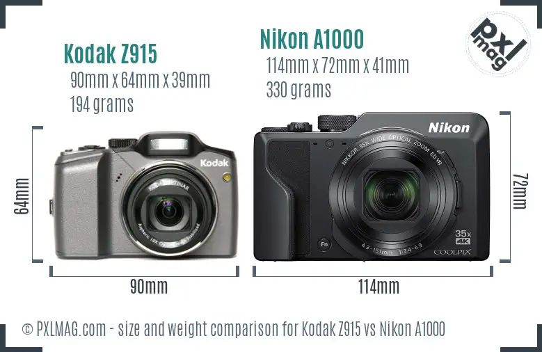 Kodak Z915 vs Nikon A1000 size comparison Kodak Z915 vs Nikon A1000 size comparison
