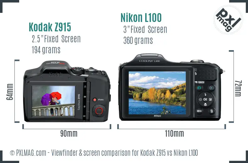 Kodak Z915 vs Nikon L100 Screen and Viewfinder comparison