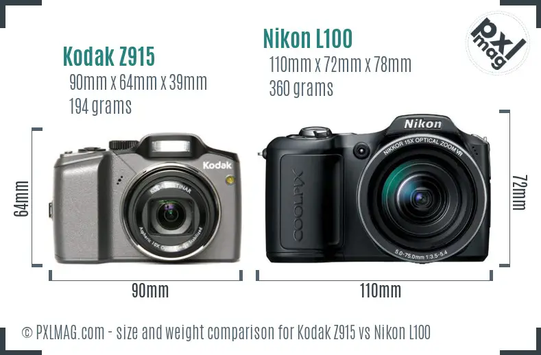 Kodak Z915 vs Nikon L100 size comparison